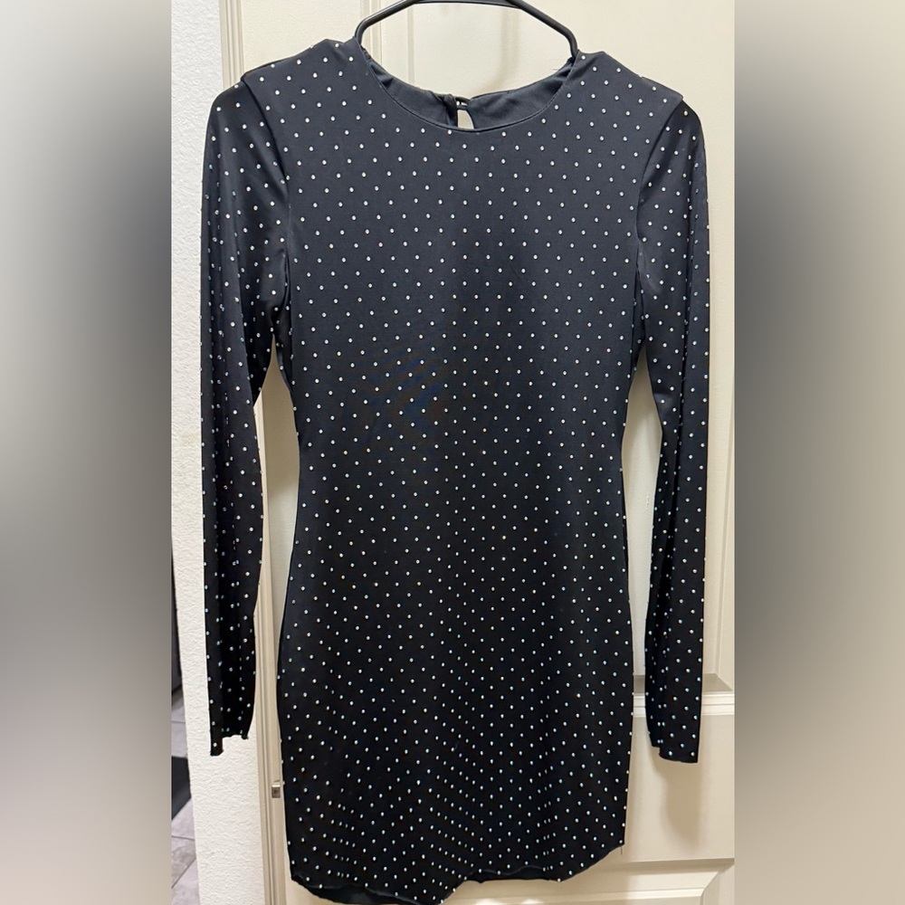 Black Long Sleeve Rhinestone Bodycon Dress